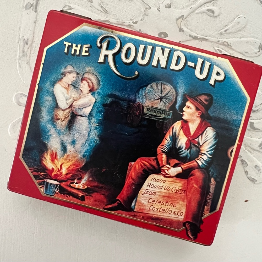 🤠 Vintage Dodo Designs 1980 Retro Tin 'The Round-Up' Cowboy Scene